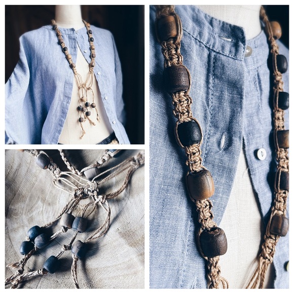 Necklace / 70’s HEMP & CLAY / VINTAGE - Picture 3 of 12